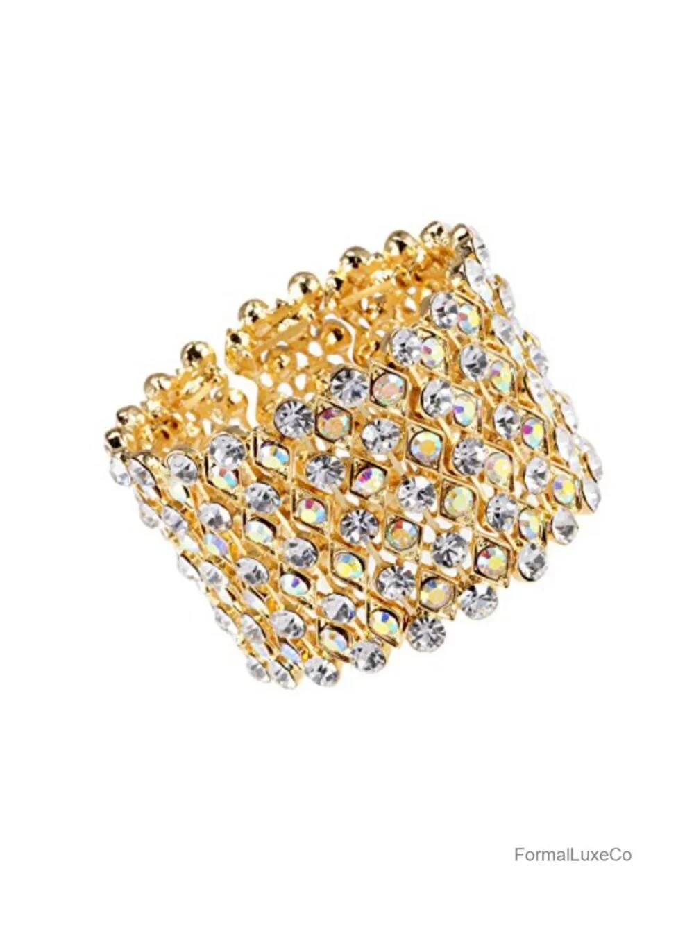 Aurora Borealis Crystal Rhinestone Stretch Wide Open Cuff Bangle Bracelet